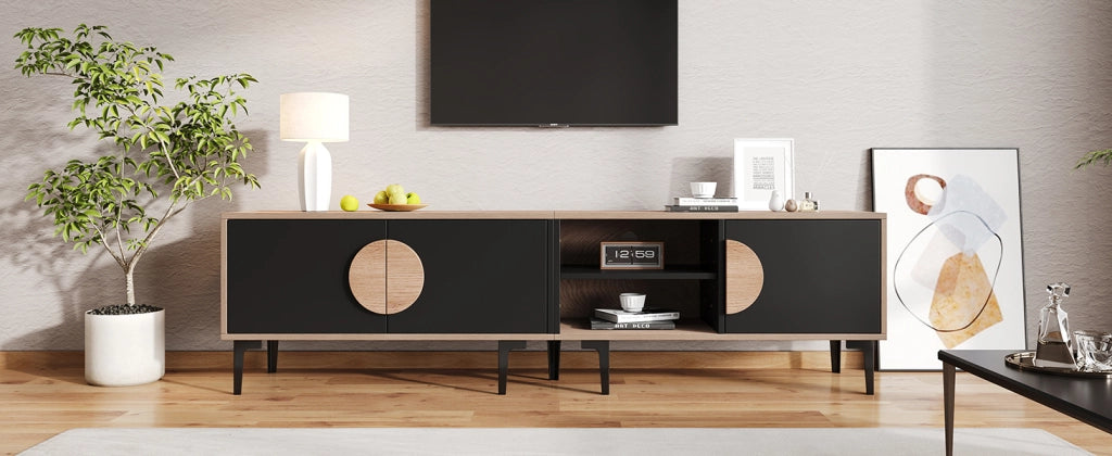 Lowboard TV 180 cm nero e rovere in truciolare