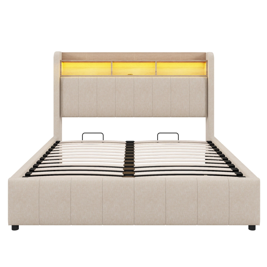 letto imbottito lino beige 140 x 200 cm
