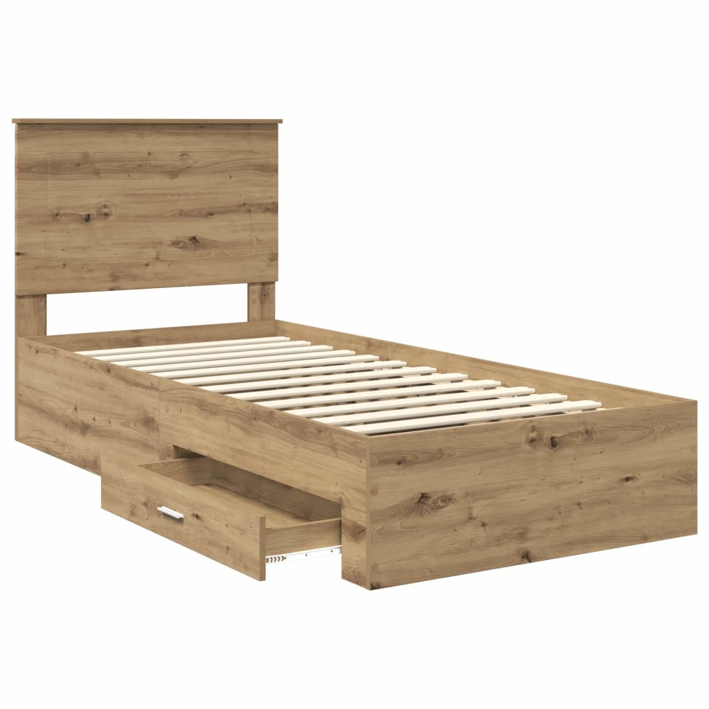 Letto singolo | Letto per adulti | Struttura del letto con testiera Rovere artigianale 90 x 190 cm