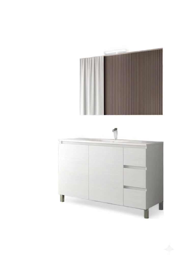 Mobile da Bagno a Terra con Lavabo 100 cm e Specchio Bali Light 2+3 Bianco Frassino