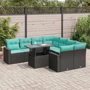 Set Divani da Giardino 9 pz con Cuscini Nero Polyrattan Acacia 3326288