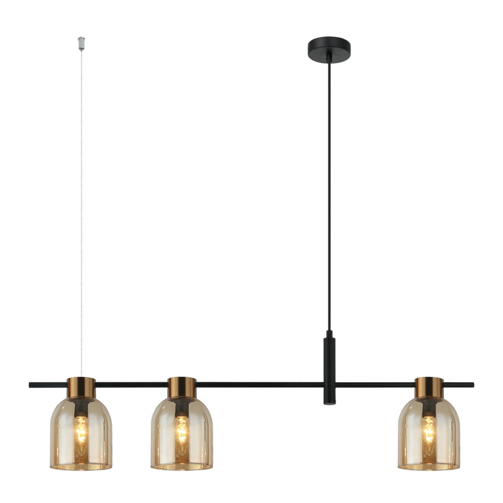 Lampada sospensione moderna nero ambra asimmetrica 3xE14 Italux