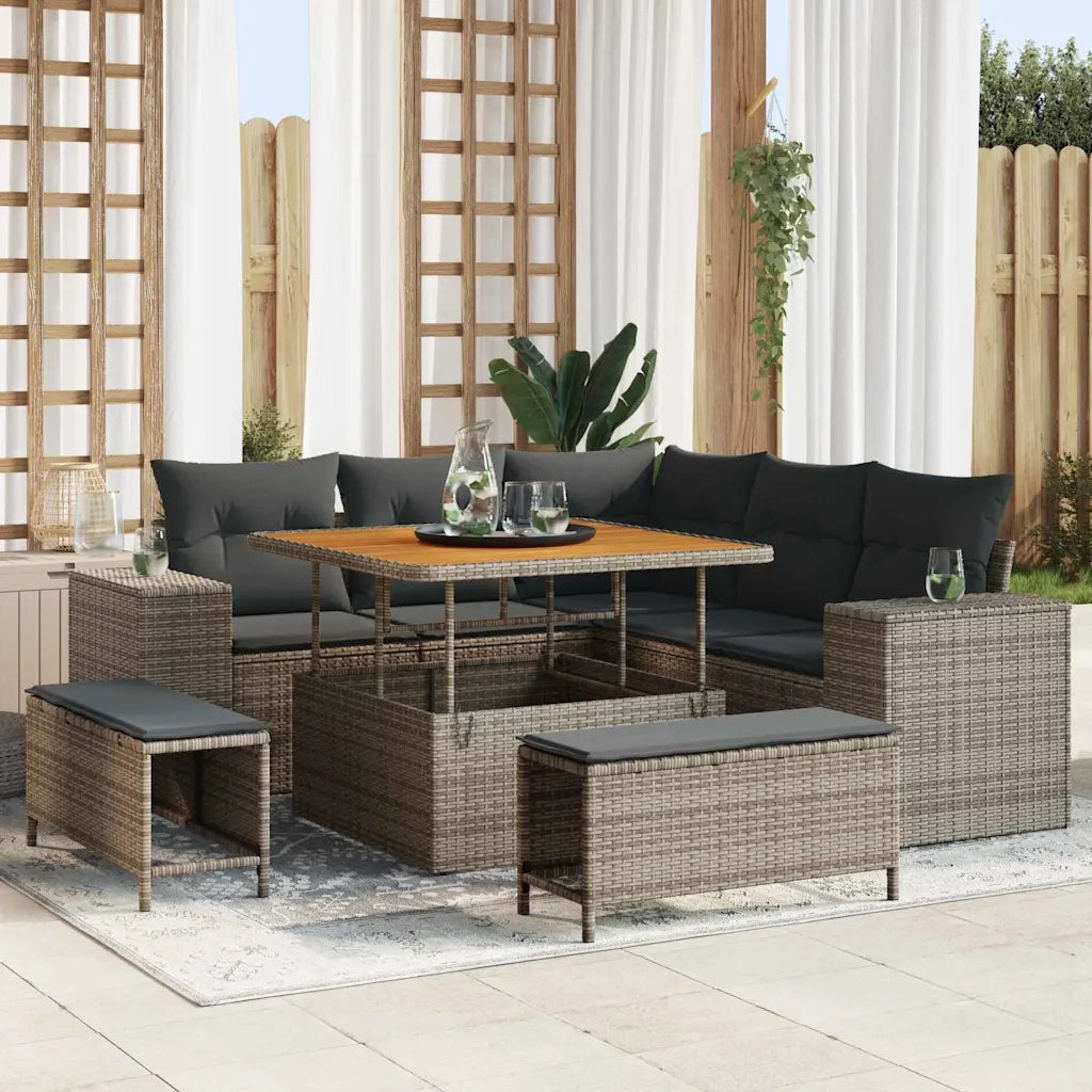 Set Divano da Giardino con cuscino 8 pcs Grigio polyrattan 3363948