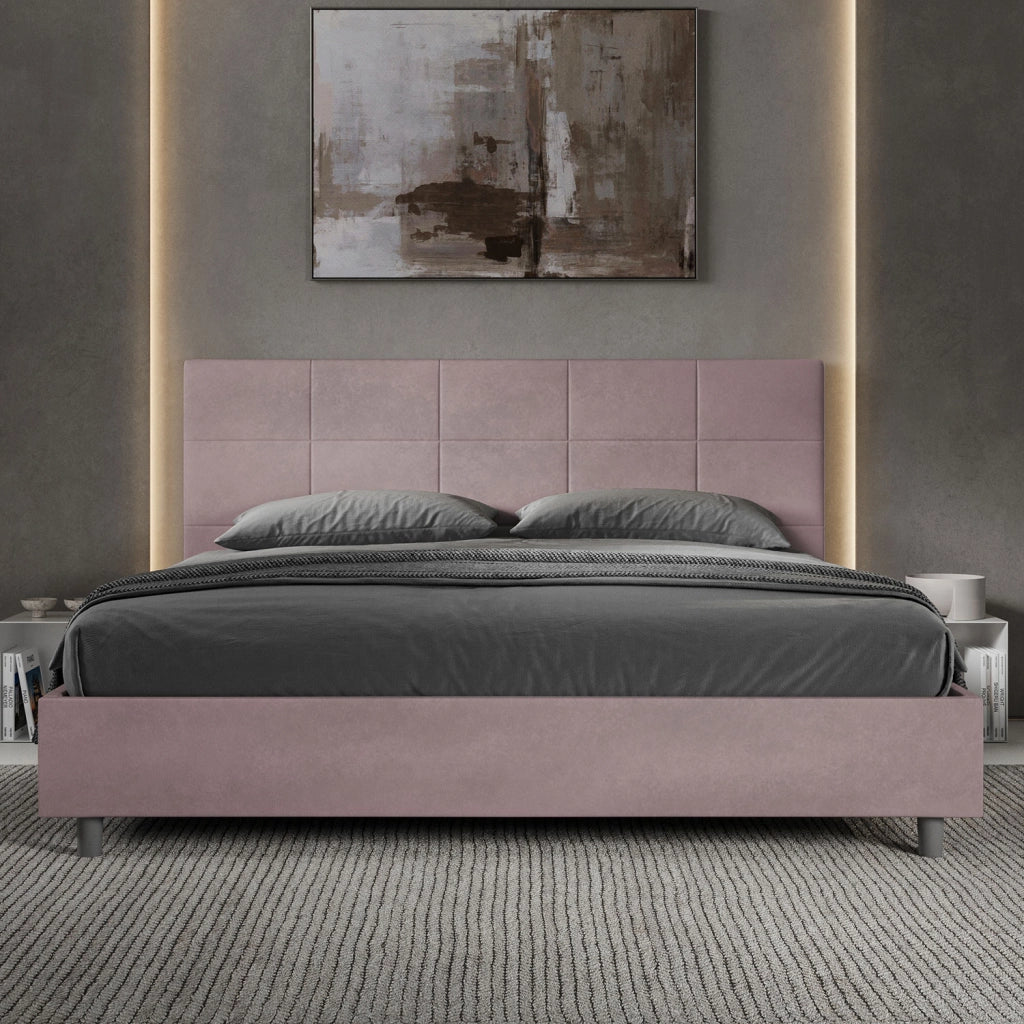 BS COM Letto matrimoniale king size con rete imbottito 180x200 microfibra glicine