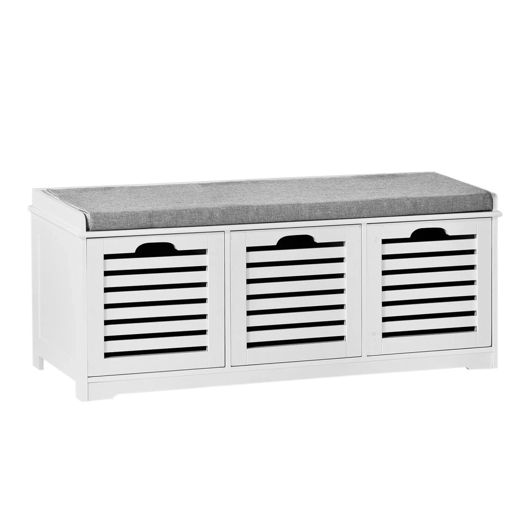 Scarpiera da ingresso Panchina con Cuscino e Cestini 3 Cestini Bianco FSR23-W