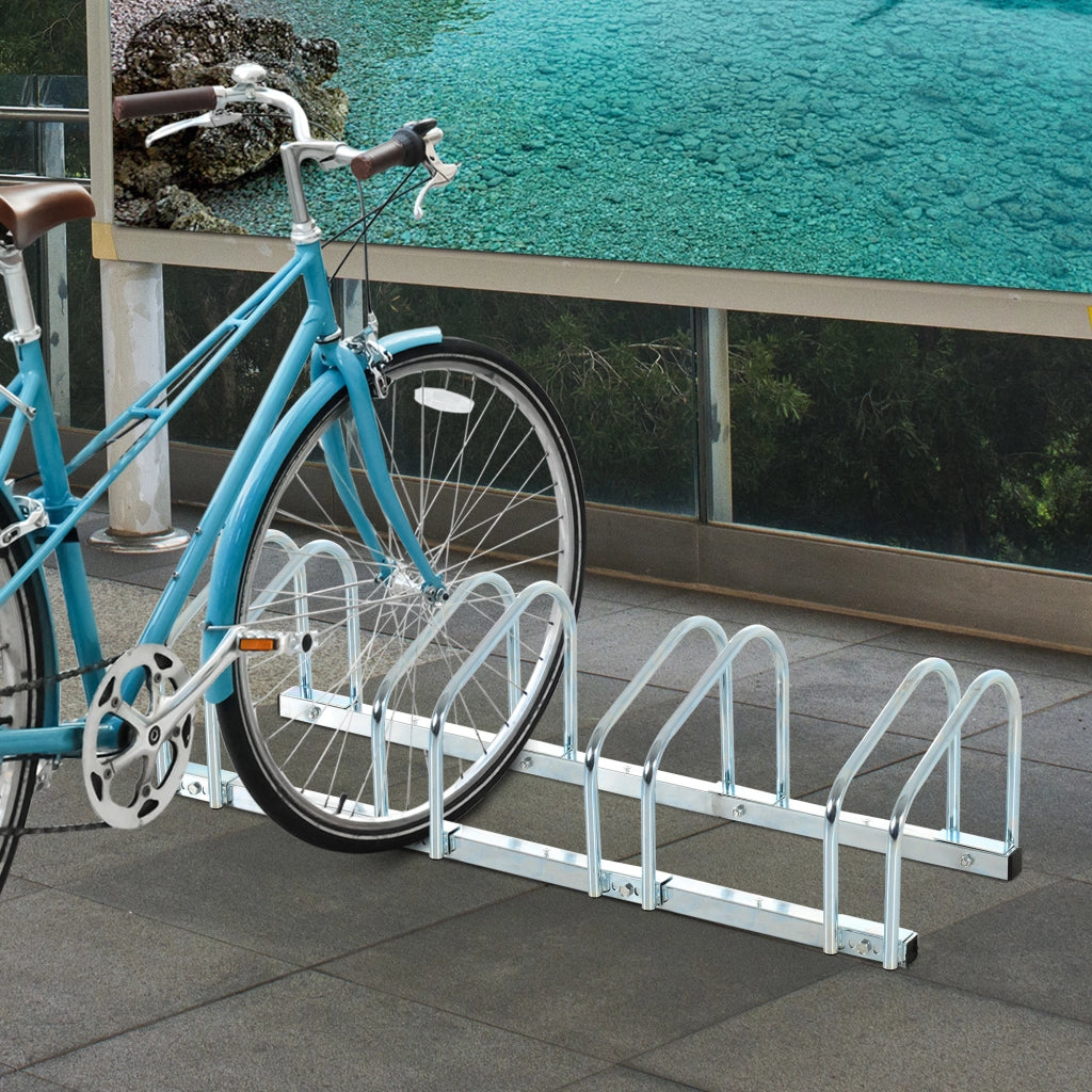 Supporto Bici da Parete 5 Posti ¨C Minimal ¨C Argento Acciaio 145x33x27 cm