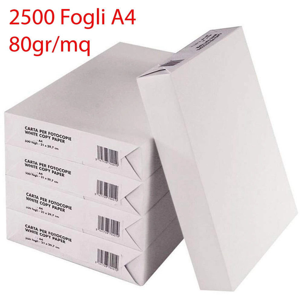 Trade Shop - 2500 Fogli Carta Bianca Formato A4 Per Fotocopiatrice Stampante Ufficio 5 Risme -