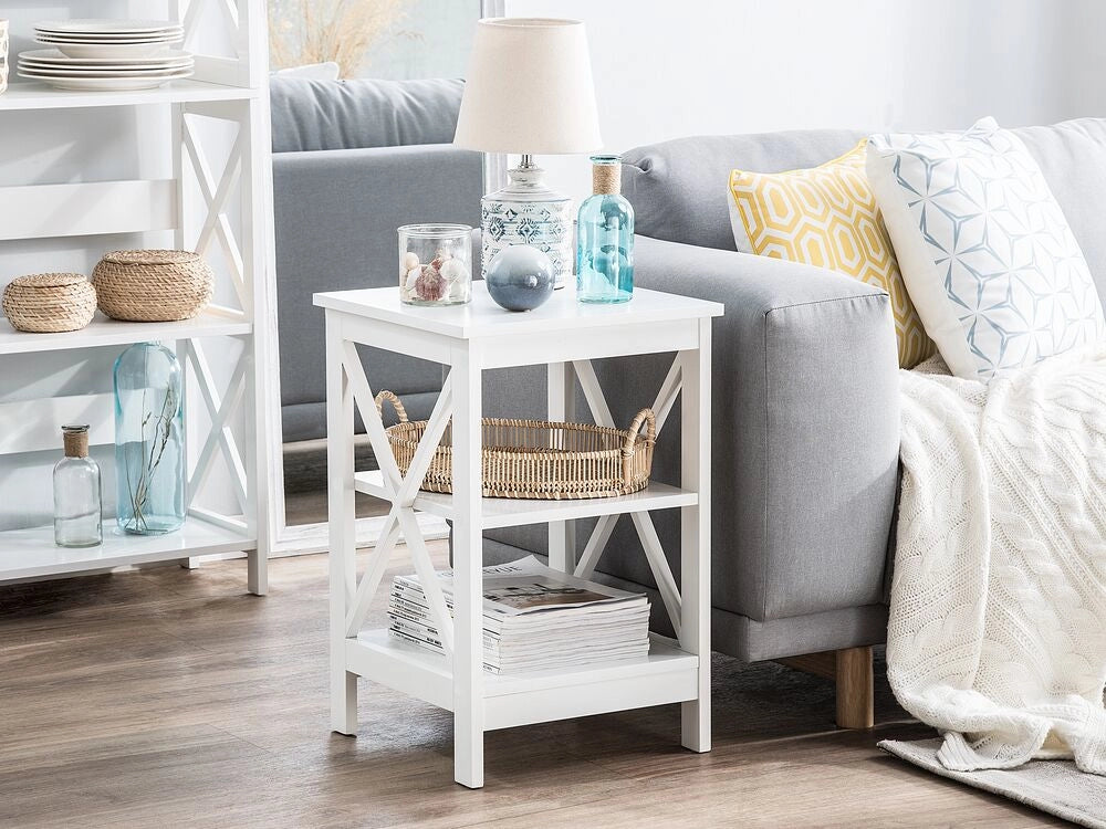 Tavolino bianco 2 ripiani comodino minimalista stile scandinavo
