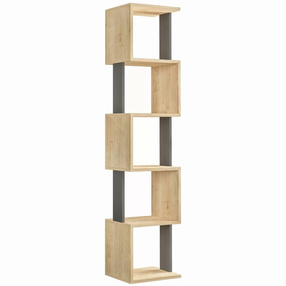 Libreria Design Moderna Scaffale Modulare 5 Ripiani 161x35x30cm Ufficio Oak Grey
