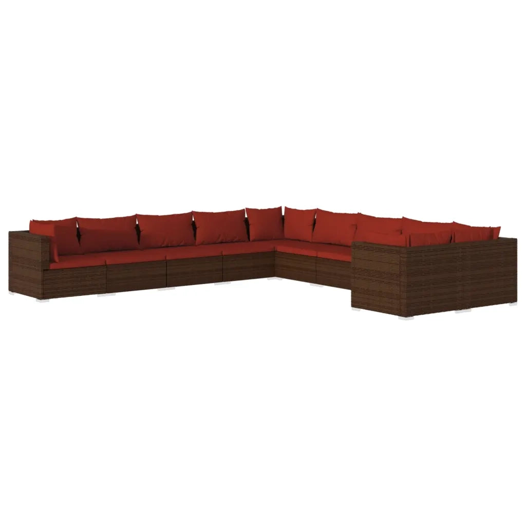 Set Divani da Giardino 10 pz con Cuscini in Polyrattan Marrone 3102795