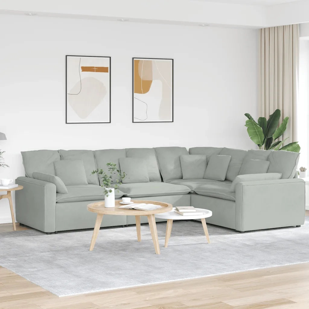 Divano Modulare con Cuscini in Velluto Grigio Chiaro 3321159