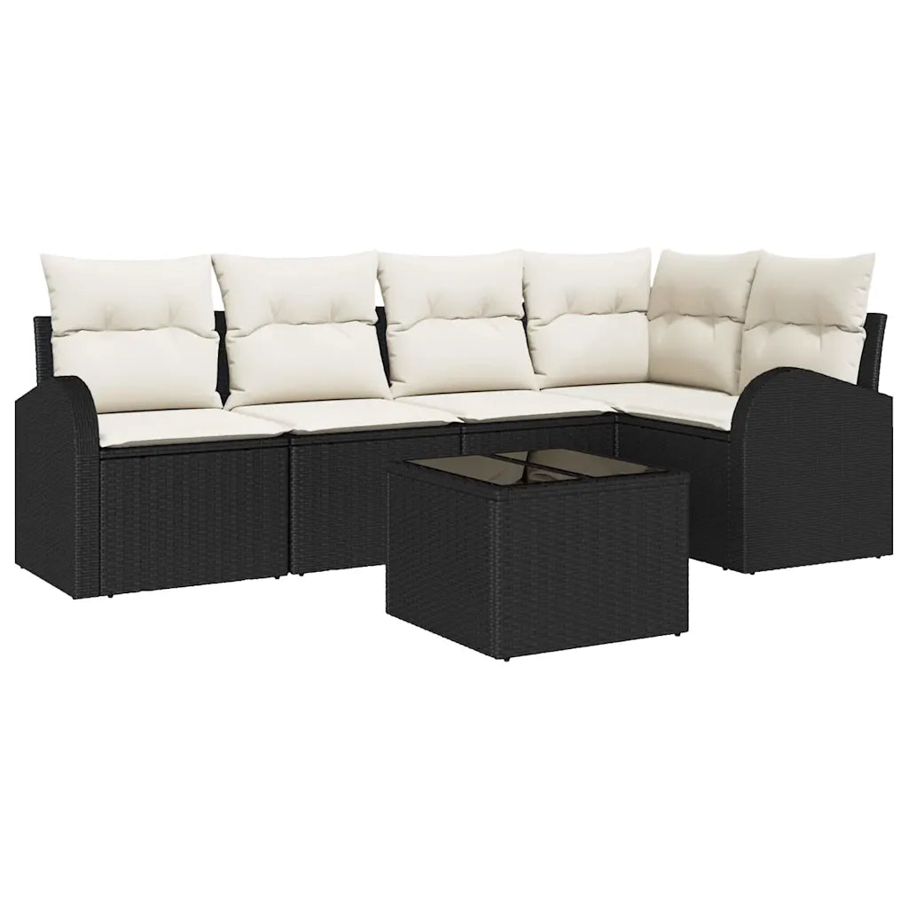 Set Divano da Giardino 6 pcs Nero e Bianco polyrattan