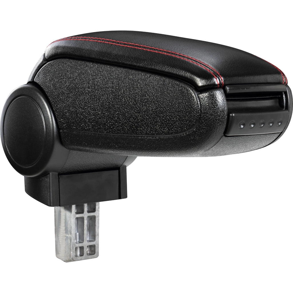 [pro.tec] Bracciolo centrale - Poggiabraccio con vano portaoggetti - imbottito - in similpelle - nero con cuciture rosse - Peugeot 207, 207 SW, 207 CC