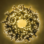 Catena luci di Natale 1000 led 31v con cavo verde e luce bianca calda 50mt