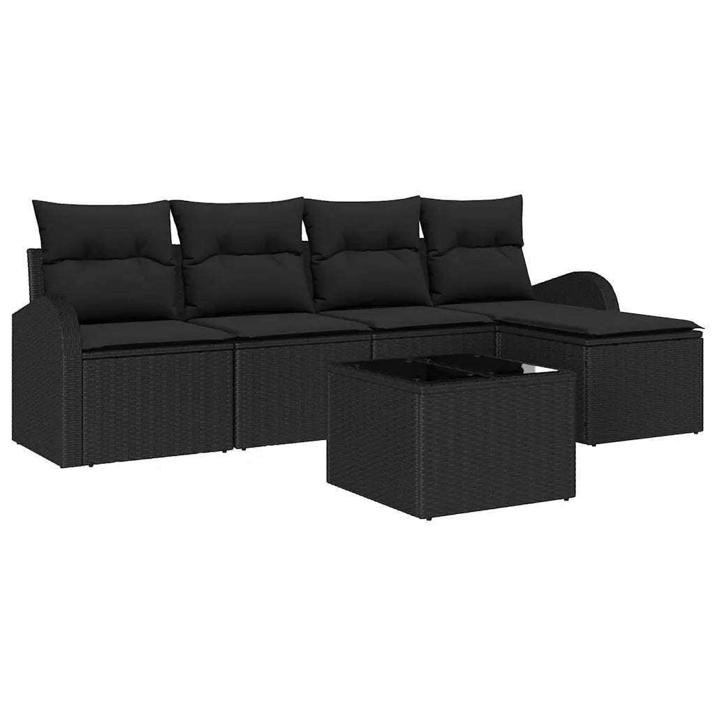 Set di divani con cuscino 6 pcs Nero polyrattan 3354682