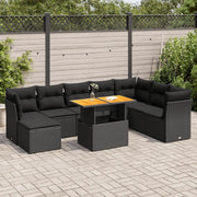 Set Divani da Giardino 9 pz con Cuscini Nero in Polyrattan 3326960