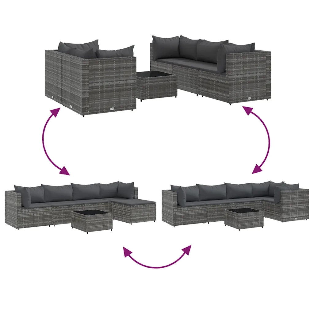 Set Divani da Giardino 6 pz con Cuscini in Polyrattan Grigio