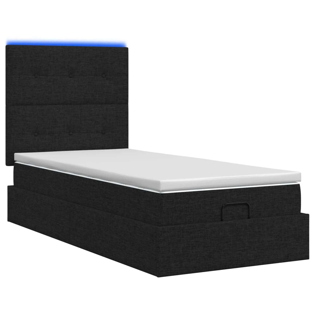 Letto Ottomano con Materasso e LED Nero 90 x 190 cm Tessuto 3458036