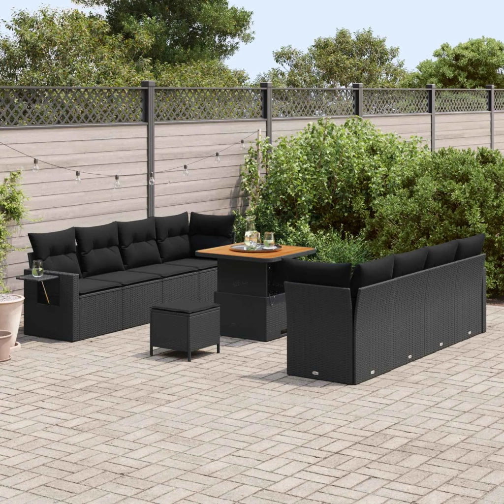 Set Divano da Giardino con cuscino 11 pcs Nero polyrattan 3363664