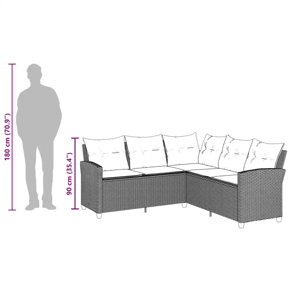 Divano a Forma di L con Cuscini-Sofa con Cuscini in Polyrattan Nero