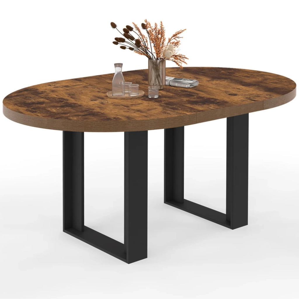 IDMarket - Tavolo da pranzo rotondo allungabile PHOENIX 4-6 persone in legno scuro effetto invecchiato e nero 110-150 cm