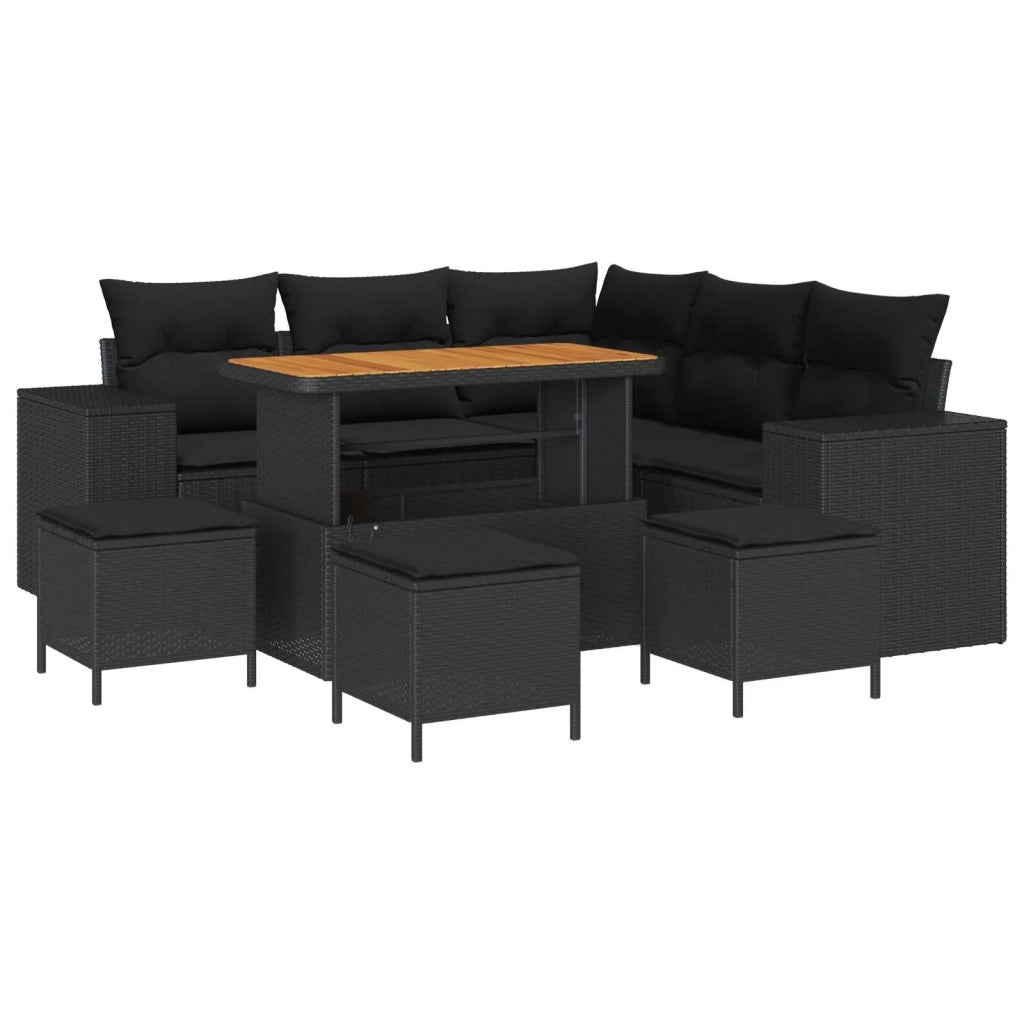 Set Divano da Giardino con cuscino 9 pcs Nero polyrattan 3363959
