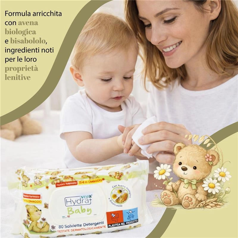 HYDRA VIVA + SALVIETTE DETERGENTI BABY CON AVENA BIOLOGICA E BISABOLOLO 12 CONFEZIONI DA 80 PZ