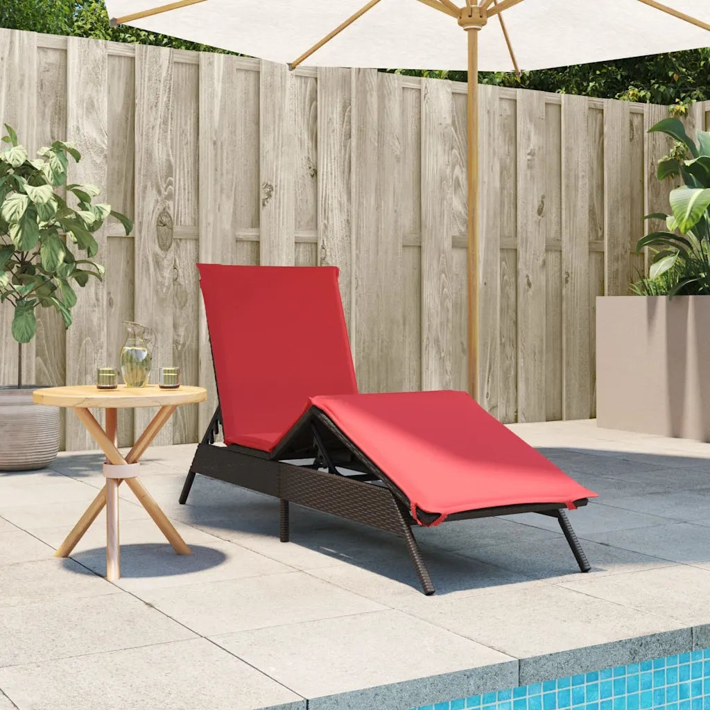 Lettino prendisole con Cuscino in Polyrattan Marrone 4002708