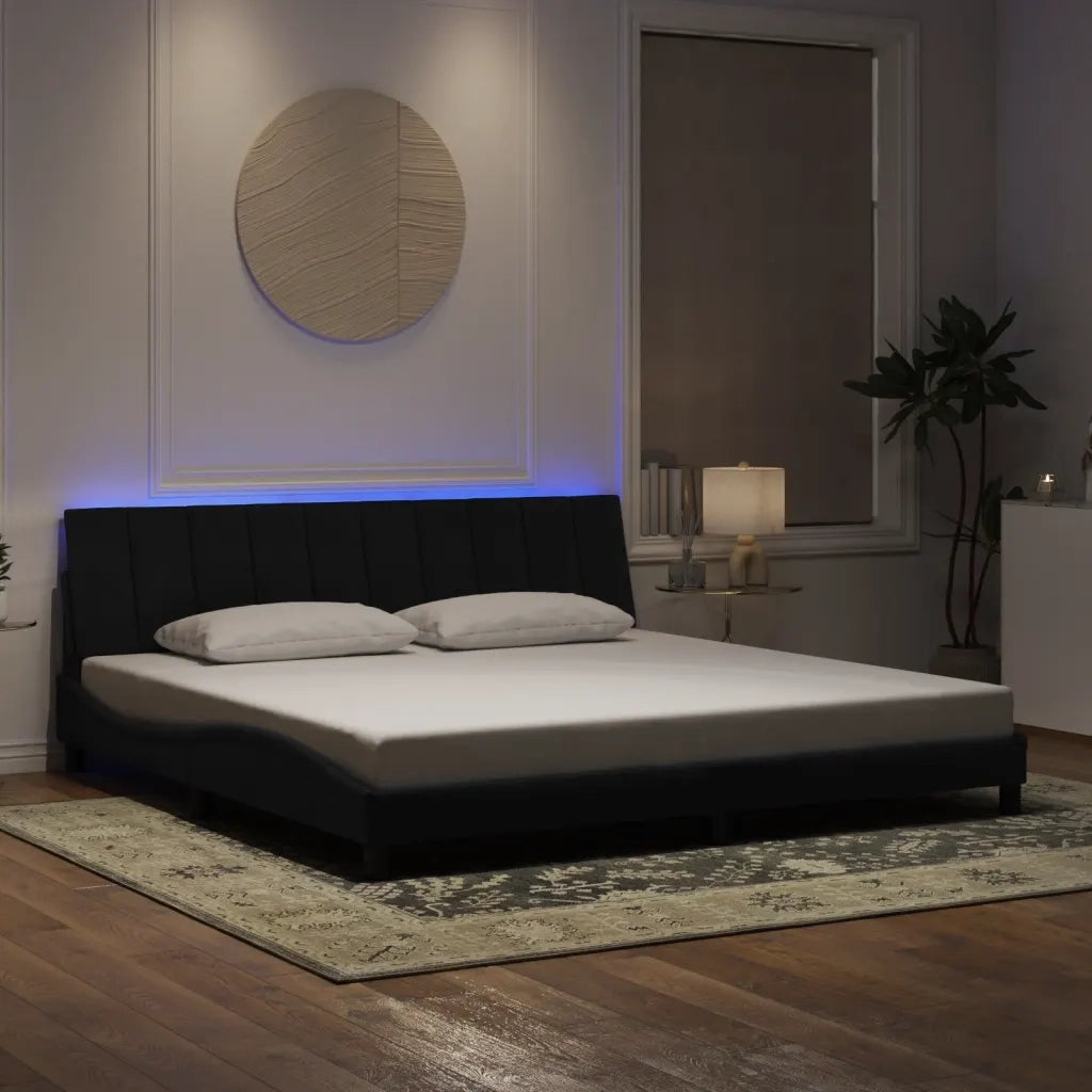 Giroletto con LED senza Materasso Hanko Nero 200x200 cm in Velluto