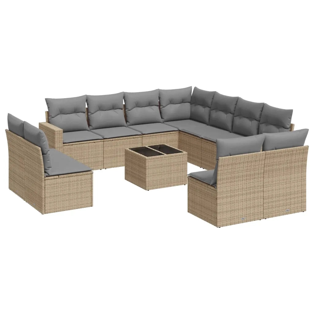 Set Divani da Giardino 12 pz con Cuscini Beige in Polyrattan 3219129