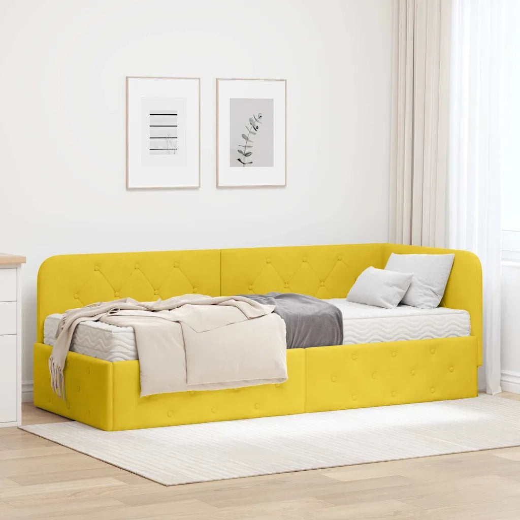 Cornice del letto ad angolo Giallo 80 x 200 cm Velluto