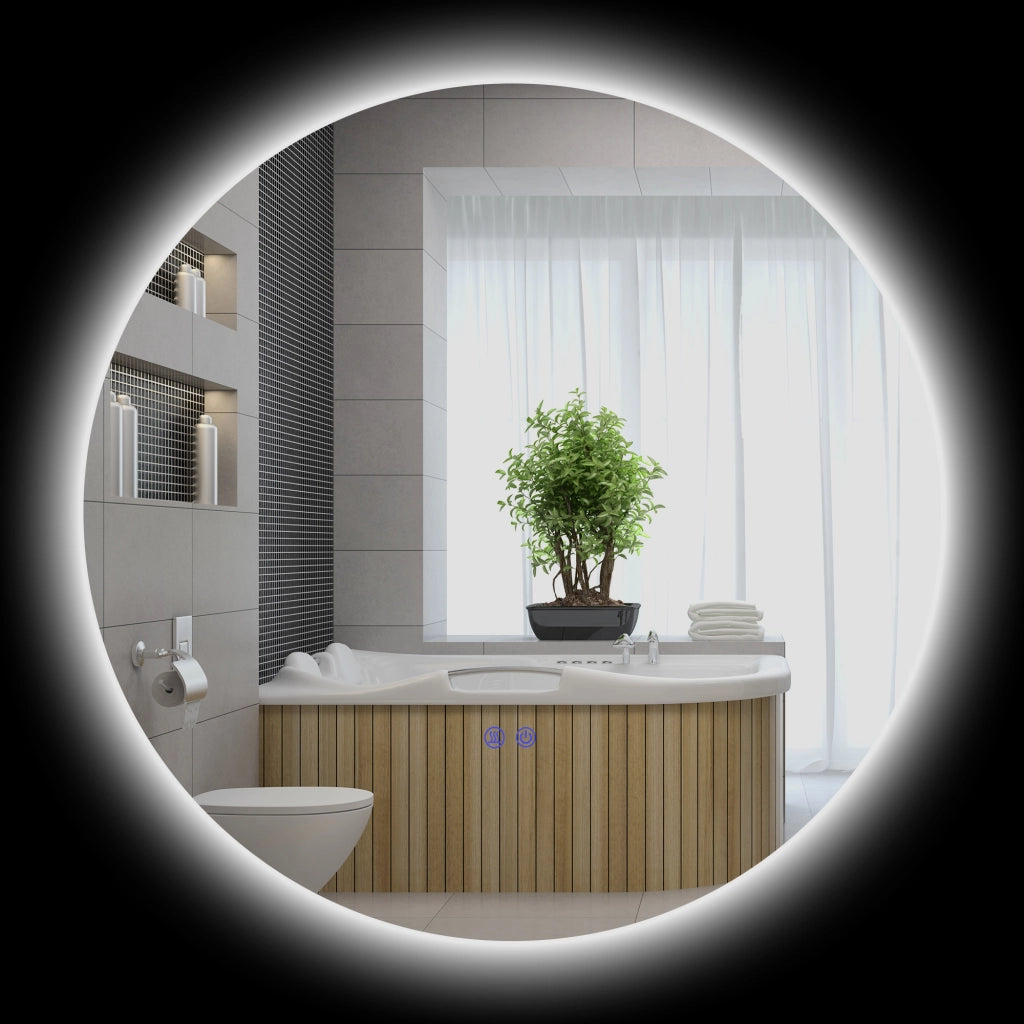 Specchio da bagno rotondo con luce LED antibu¨¦e ¨C Minimal ¨C Grigio 70 cm
