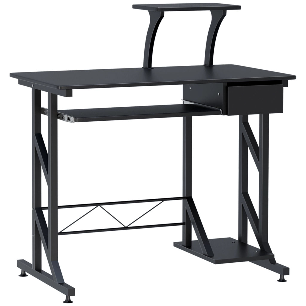 Scrivania da Ufficio con Cassetto e Ripiano Tastiera ¨C Zephmum ¨C Nero, Acciaio e Legno, 90x50x100 cm