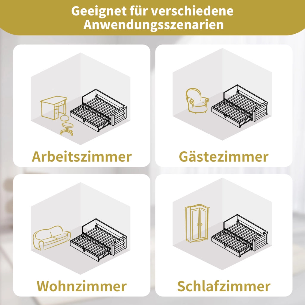 LETTO Divano 90x200 cm estraibile Beige in cotone e lino con USB e portabicchieri