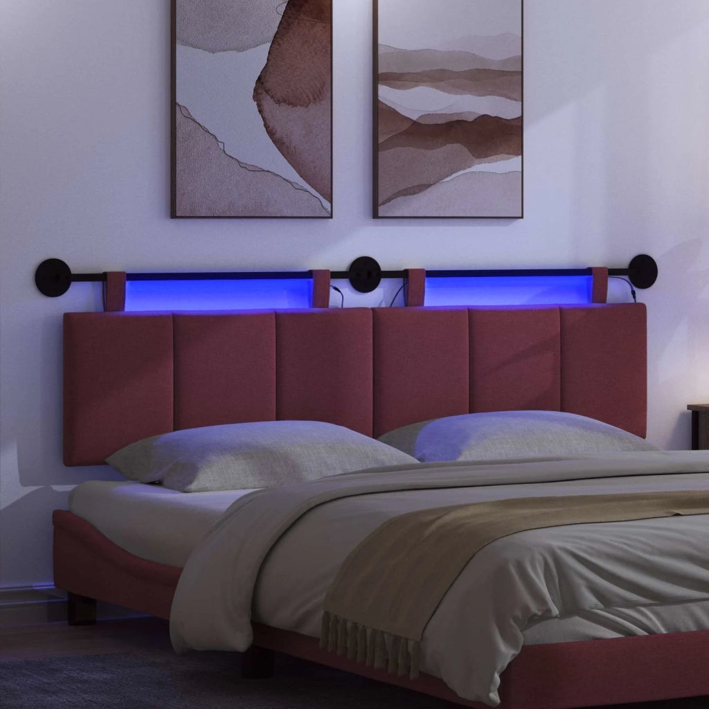 Testiera | Testata sospesa Con luce LED Rosso Vino Tessuto