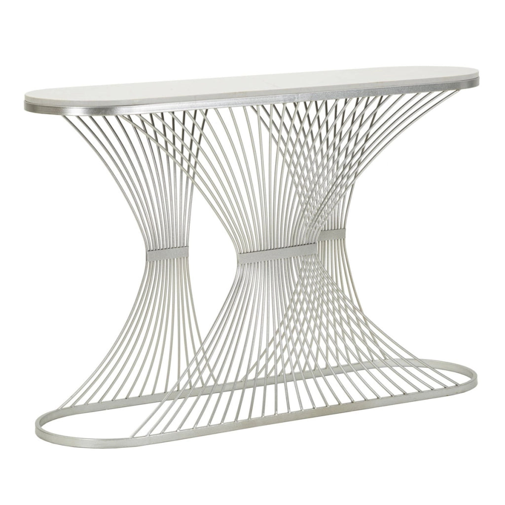 Console Stripe argento in ferro e marmo 120x35x79 cm