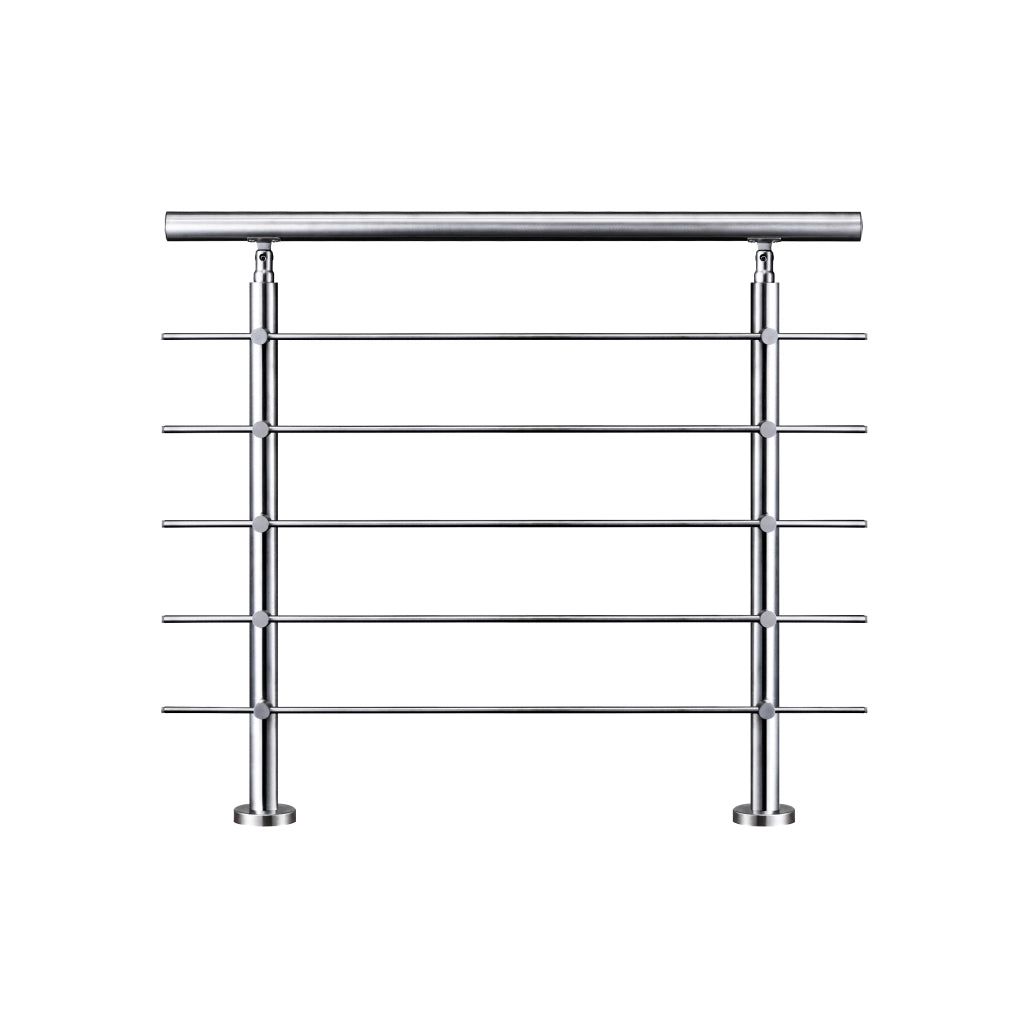 Balaustra Corrimano Ringhiera in acciaio inox spazzolato 120x106cm per interni ed esterni 5 barre trasversali