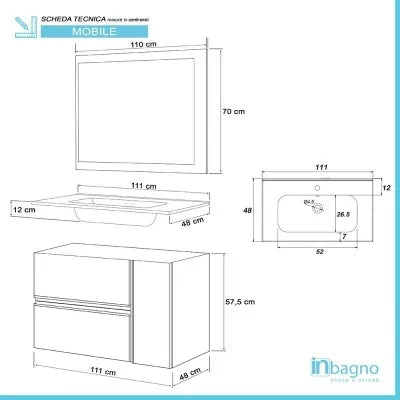 Mobile bagno sospeso da 110 cm effetto pietra Oxid