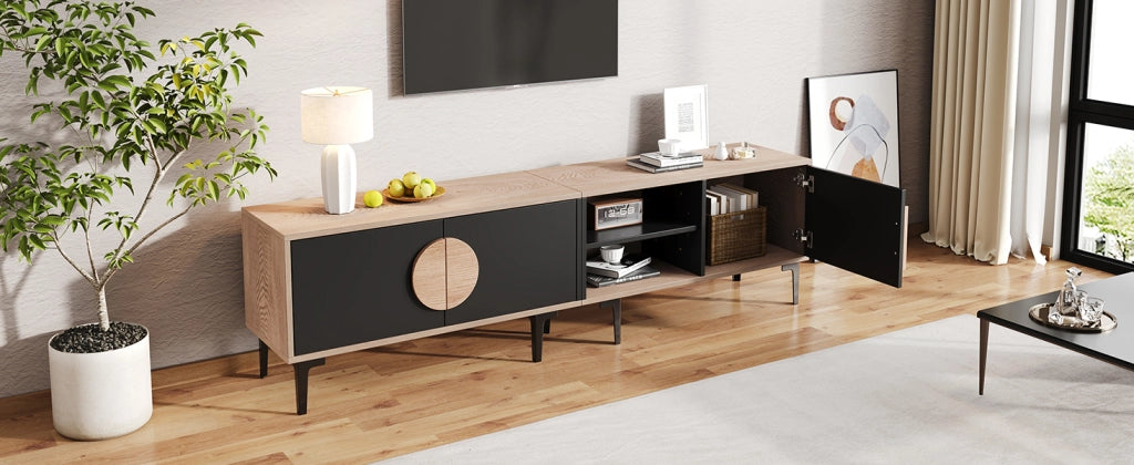 Lowboard TV 180 cm nero e rovere in truciolare