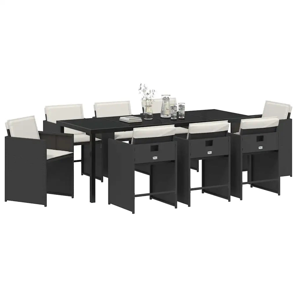 Set da Pranzo per Giardino 9 pcs Nero polyrattan 3380688
