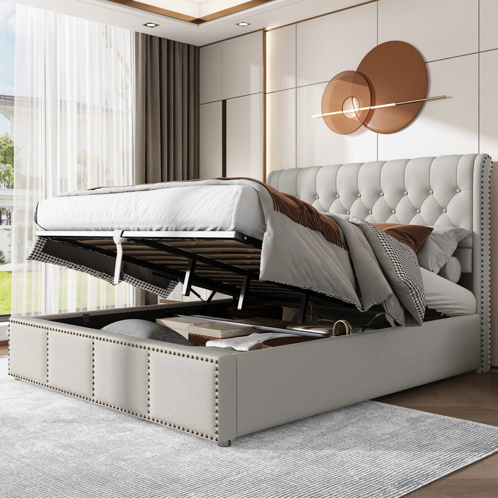 letto in lino grigio 140 x 200 cm
