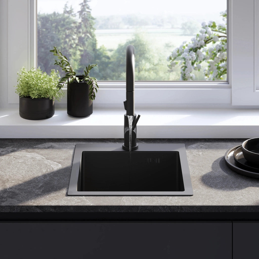 Lavello In Acciaio Leo 40 Black con rubinetto da cucina