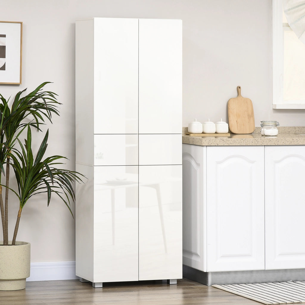 Armadio da Cucina con 4 Ante 2 Cassetti e Ripiani Regolabili ¨C zephmum ¨C Bianco 60x35x170 cm