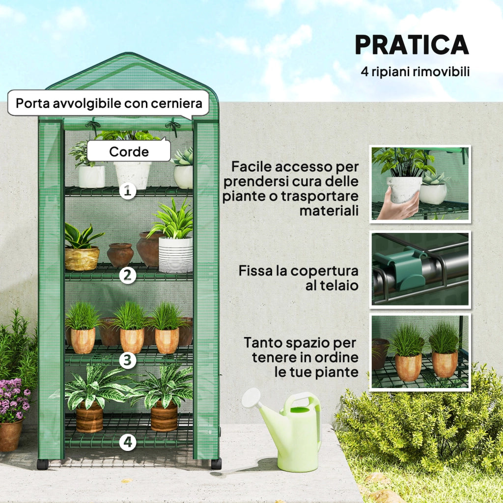 Serra da Balcone 4 Livelli con Rotelle ¨C zephmum ¨C Acciaio e PE Verde 69x50x165