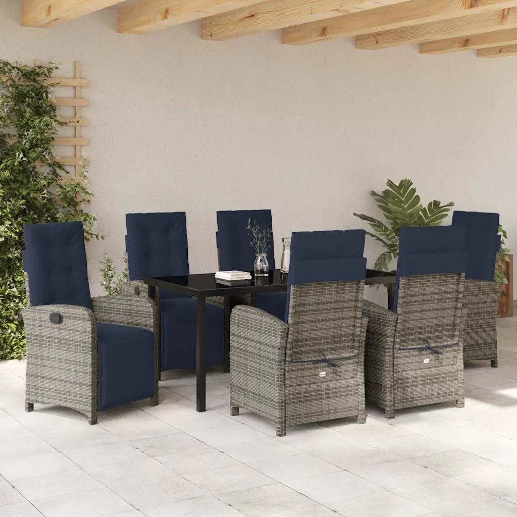Set da Pranzo per Giardino con cuscino 7 pcs Grigio polyrattan