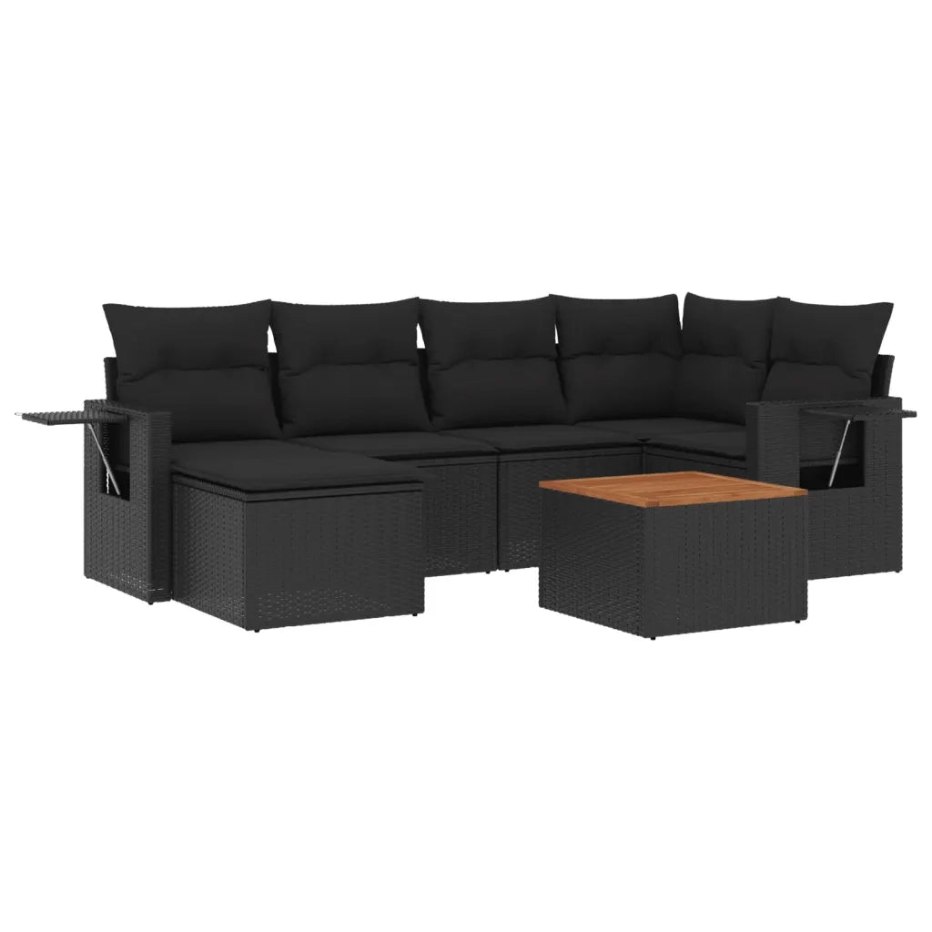 Set Divani da Giardino con Cuscini 7pz Nero Polyrattan 3256993