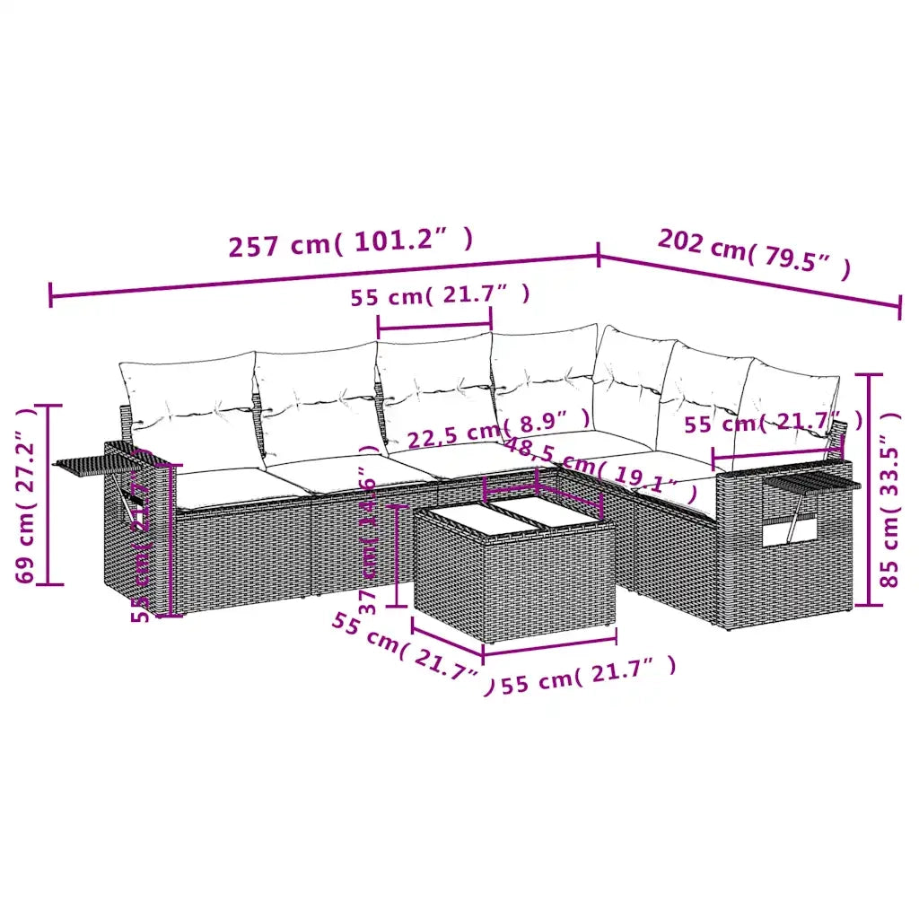 Set Divani da Giardino 7 pz con Cuscini Marrone in Polyrattan 3252560