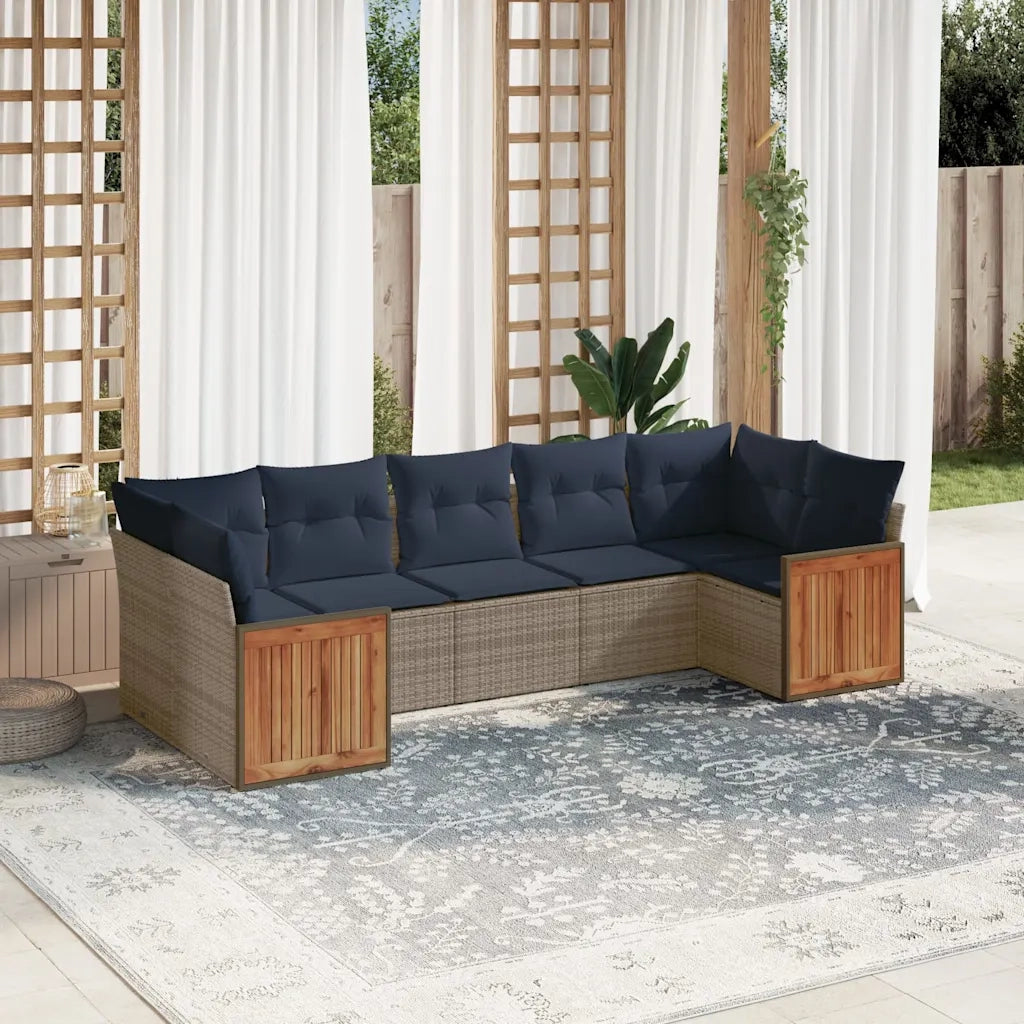 Set Divani da Giardino 7 pz con Cuscini Grigio in Polyrattan 3227951