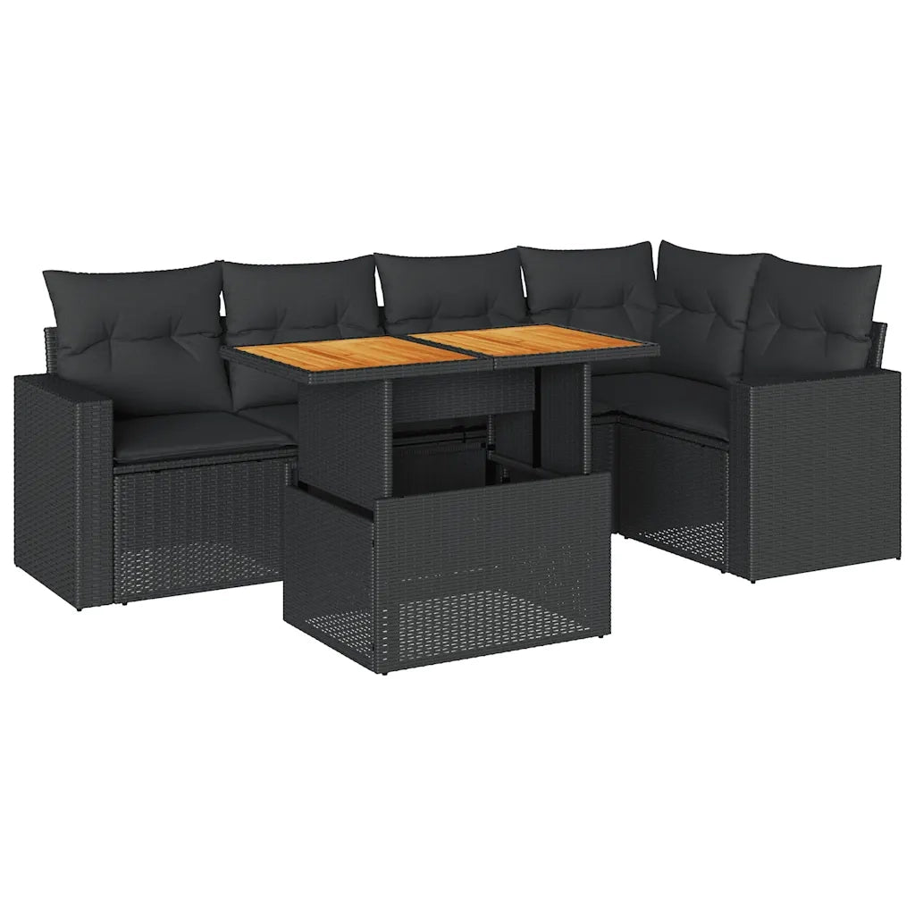 Set Divano da Giardino 6 pz con Cuscini Nero in Polyrattan 3327037