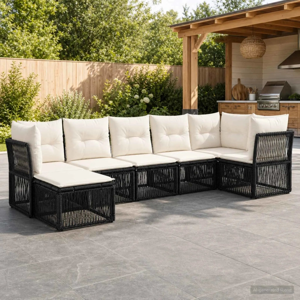 Set Divano da Giardino 7 pz Nero polyrattan 3434296